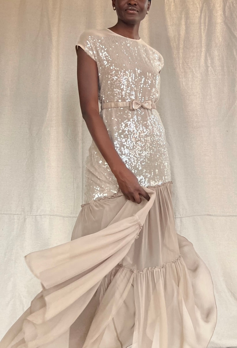 elegant chanel dresses Chanel Iman Lace Celebrity Champagne Plunging Prom Wedding Ball Gown